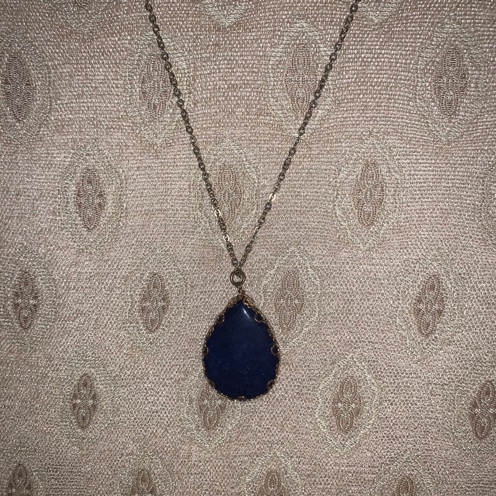 Blue stone long necklace